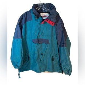 Vintage Obermeyer Jacket Mens XL Hooded Nylon Hooded Windbreaker Kangaroo Pocket